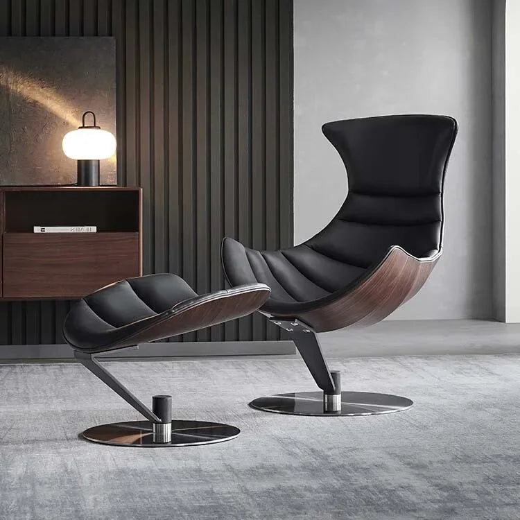 Premium Wood & Leather Lounge Chair – Modern Accent Seating for Living Room, Hotel & Outdoor Spaces