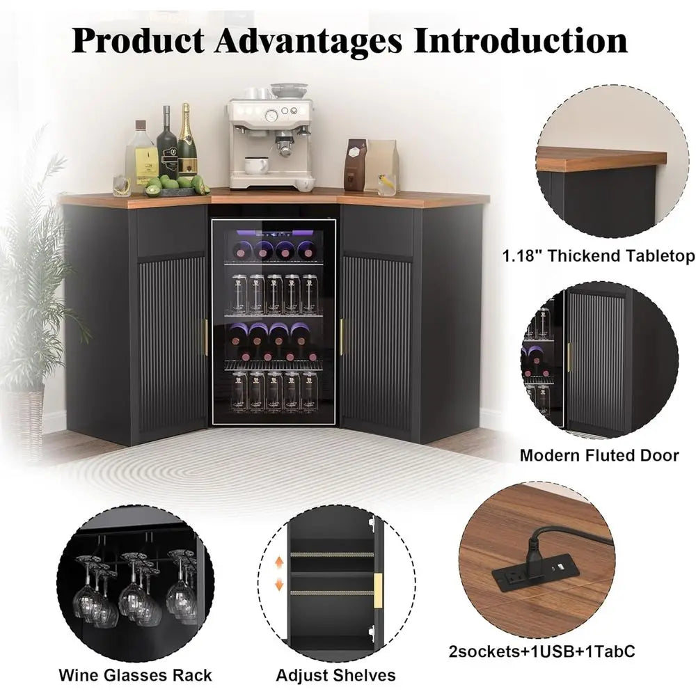 L-Shaped Liquor Cabinet & Coffee Bar with Fridge Space
Elevate your home entertaining. This versatile L-shaped corner station offers built-in storage for your favorite wine and spirits, plus a dedicated space to seamlessly slide in your mini-fridge.