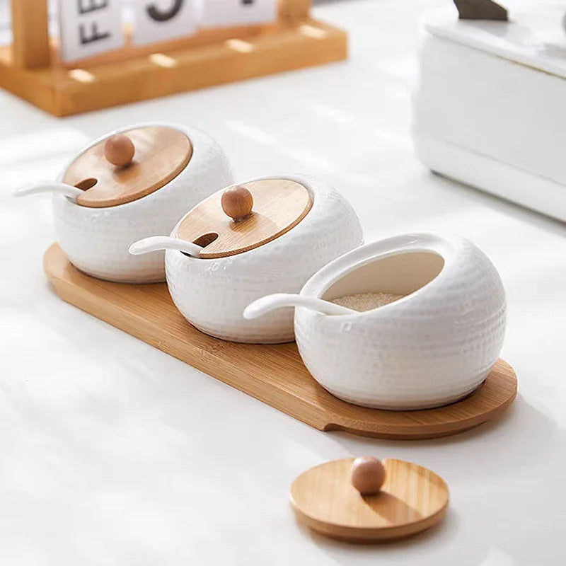 Ceramic Seasoning Jar Set with Lids & Spoons