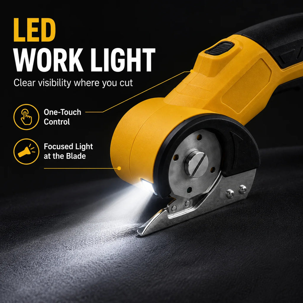 Rechargeable LED Fabric Cutter & Rotary Scissors
Say goodbye to hand fatigue. These cordless electric scissors provide precise, illuminated cuts through everything from delicate fabrics to tough leather and carpet. Your ultimate tailoring companion.