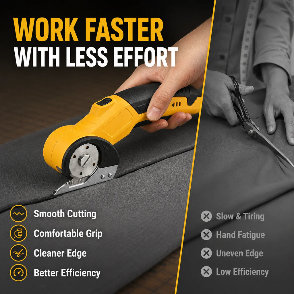 Rechargeable LED Fabric Cutter & Rotary Scissors
Say goodbye to hand fatigue. These cordless electric scissors provide precise, illuminated cuts through everything from delicate fabrics to tough leather and carpet. Your ultimate tailoring companion.