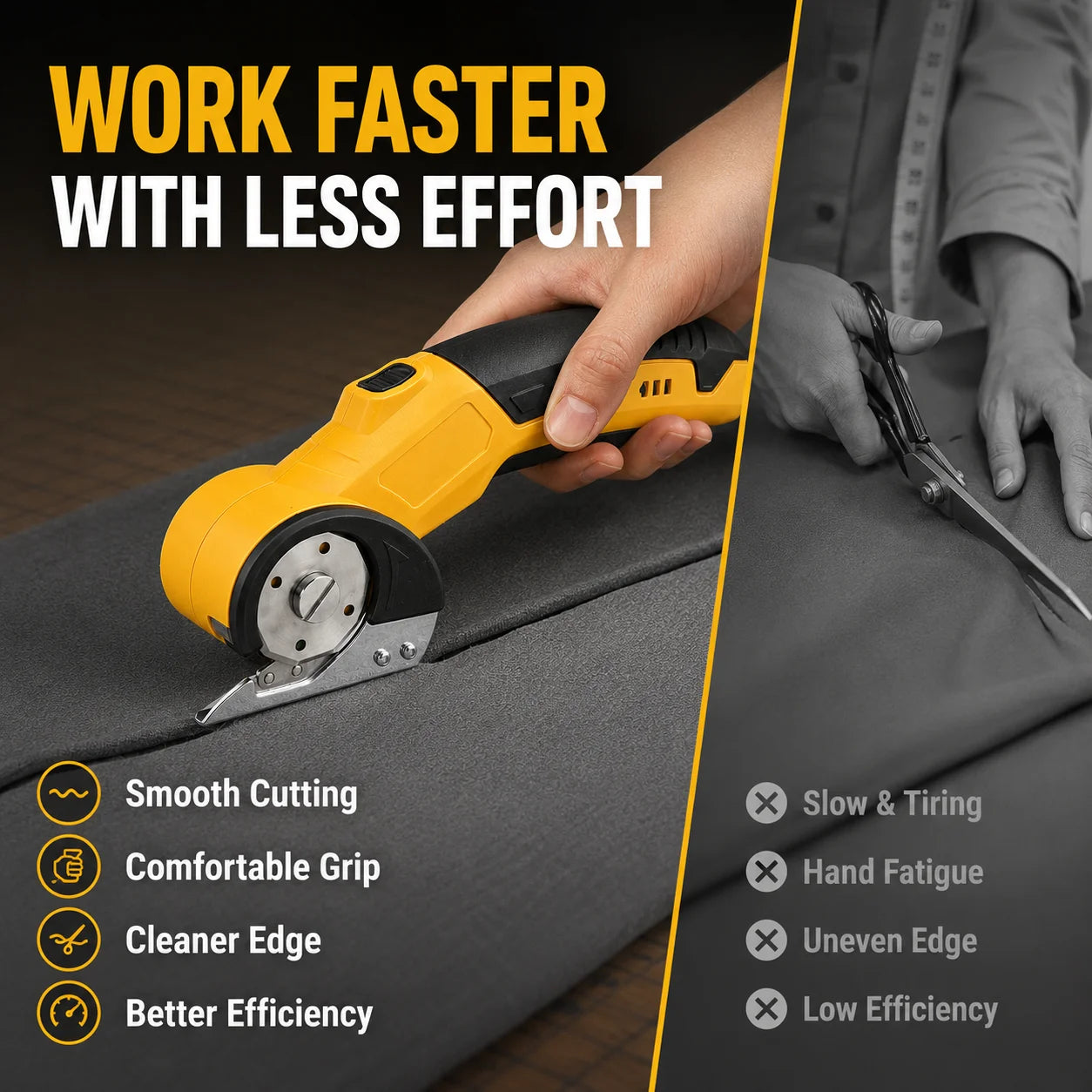 Rechargeable LED Fabric Cutter & Rotary Scissors
Say goodbye to hand fatigue. These cordless electric scissors provide precise, illuminated cuts through everything from delicate fabrics to tough leather and carpet. Your ultimate tailoring companion.