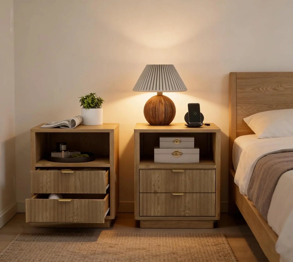 Modern Fluted Wood Nightstands (Set of 2)