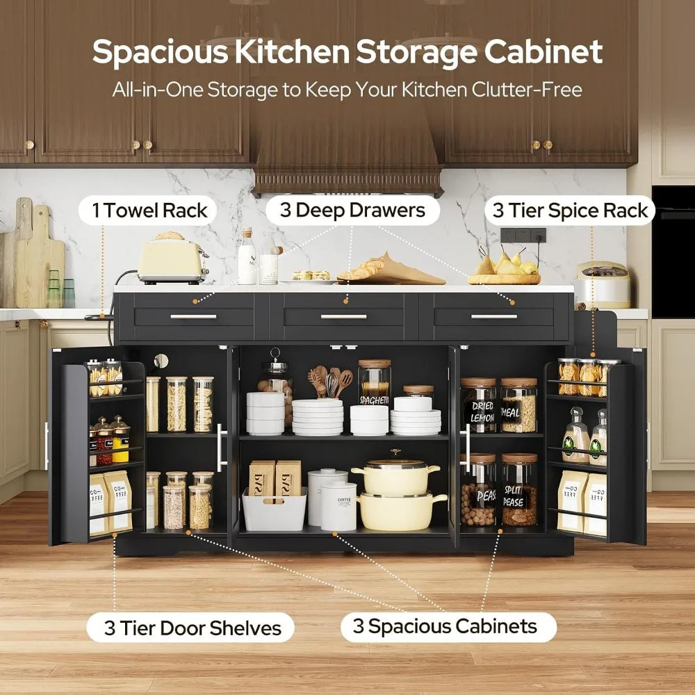 71" Kitchen Island with Seating, Folding Drop Leaf, and Stainless Steel Countertop