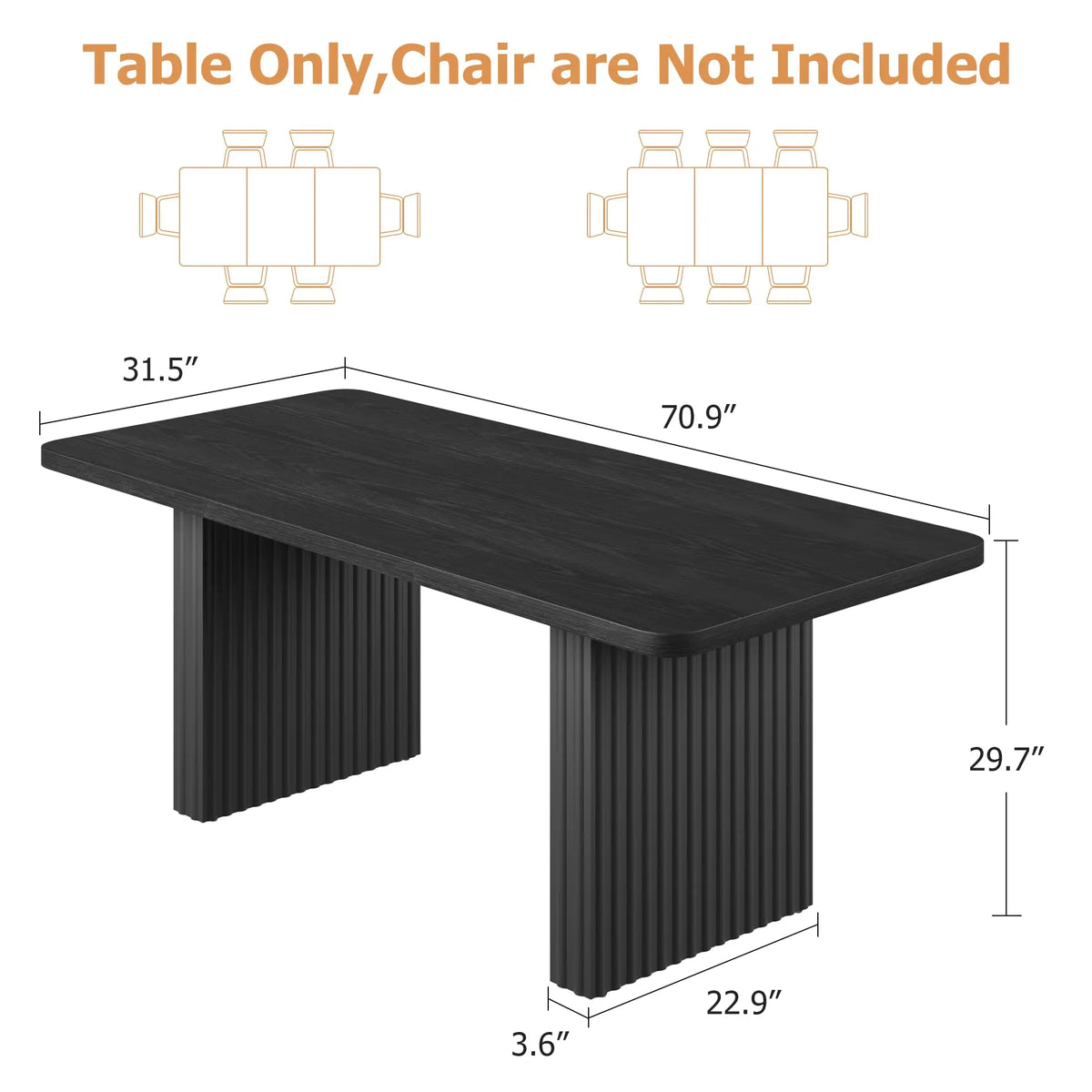 71" Modern Wooden Dining Table – Fluted Metal Legs, Seats Up to 8