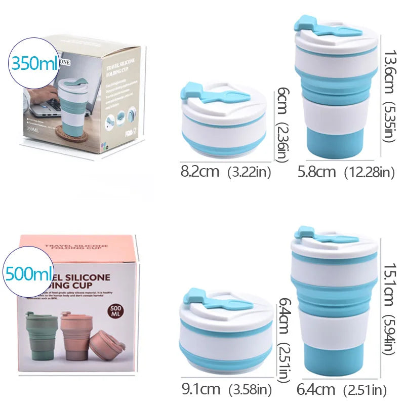 350/500ml Collapsible Silicone Travel Cup – Portable Coffee & Water Cup with Lid