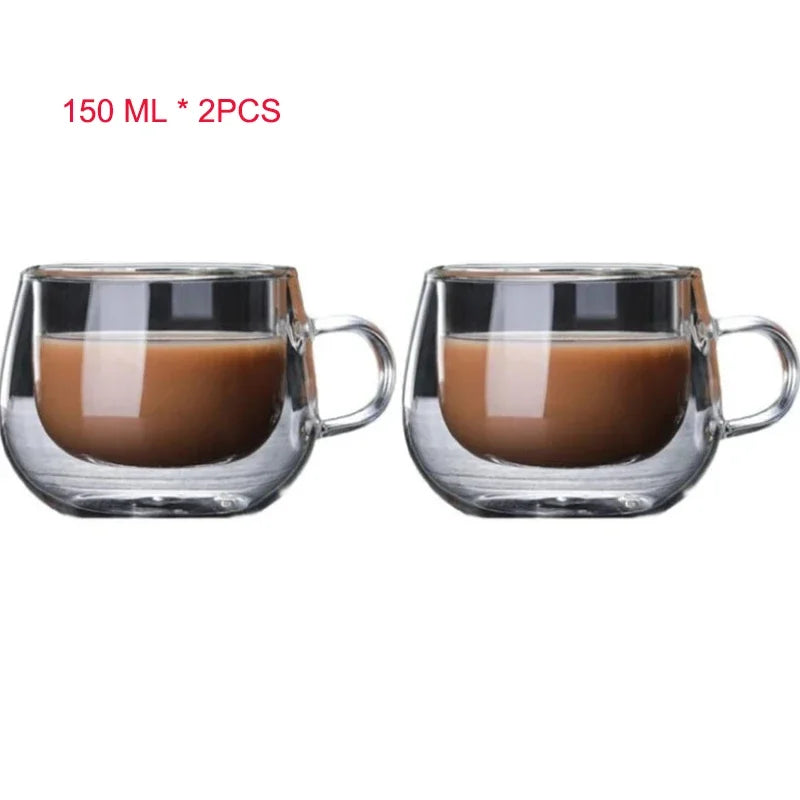 150ml Double-Wall Insulated Glass Coffee Mug – Heat-Resistant Cup for Espresso, Tea & Milk
