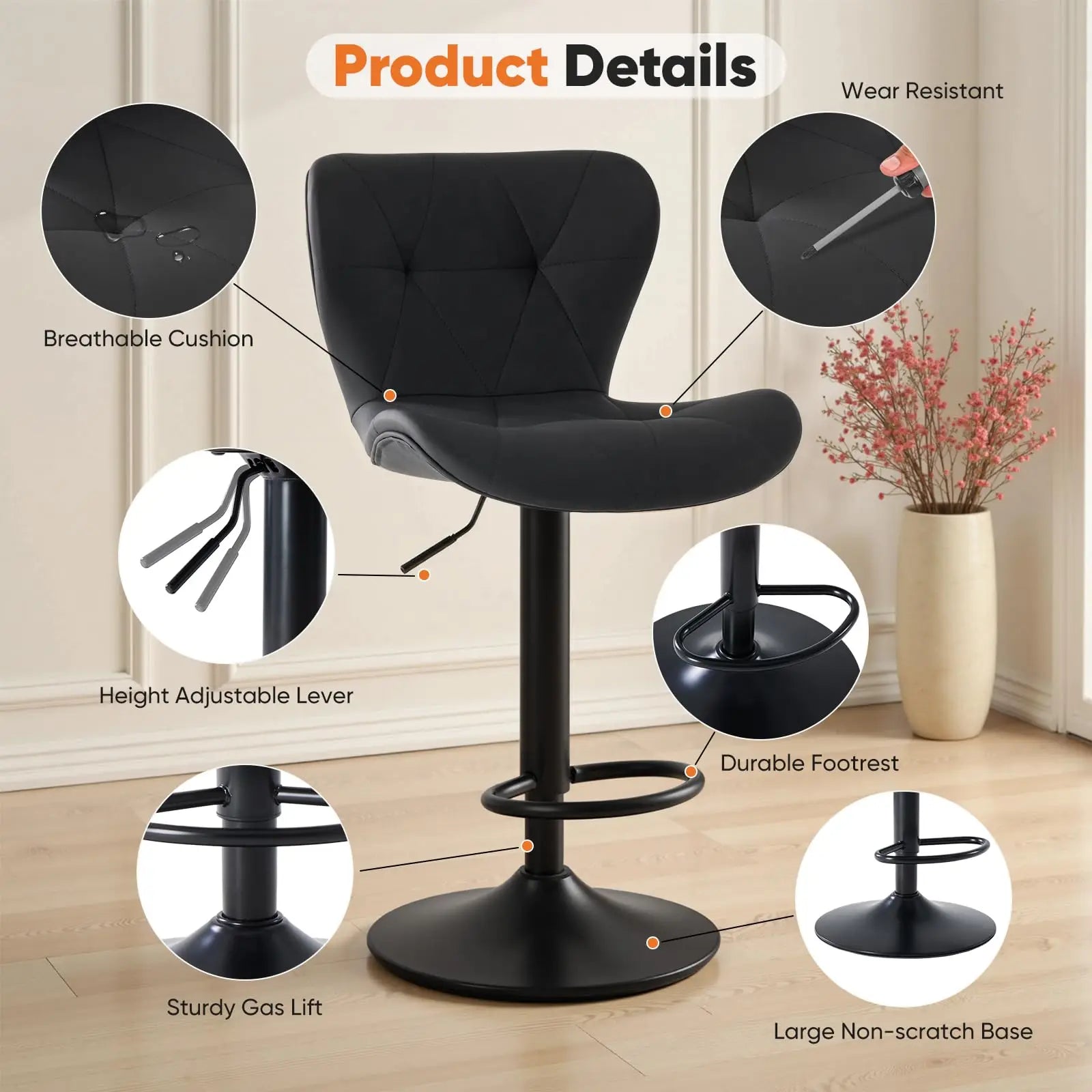 JHK Faux Leather Swivel Dining Chairs (Set of 2)