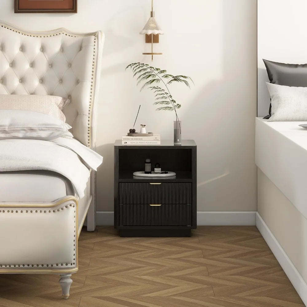 Modern Fluted Wood Nightstands (Set of 2)