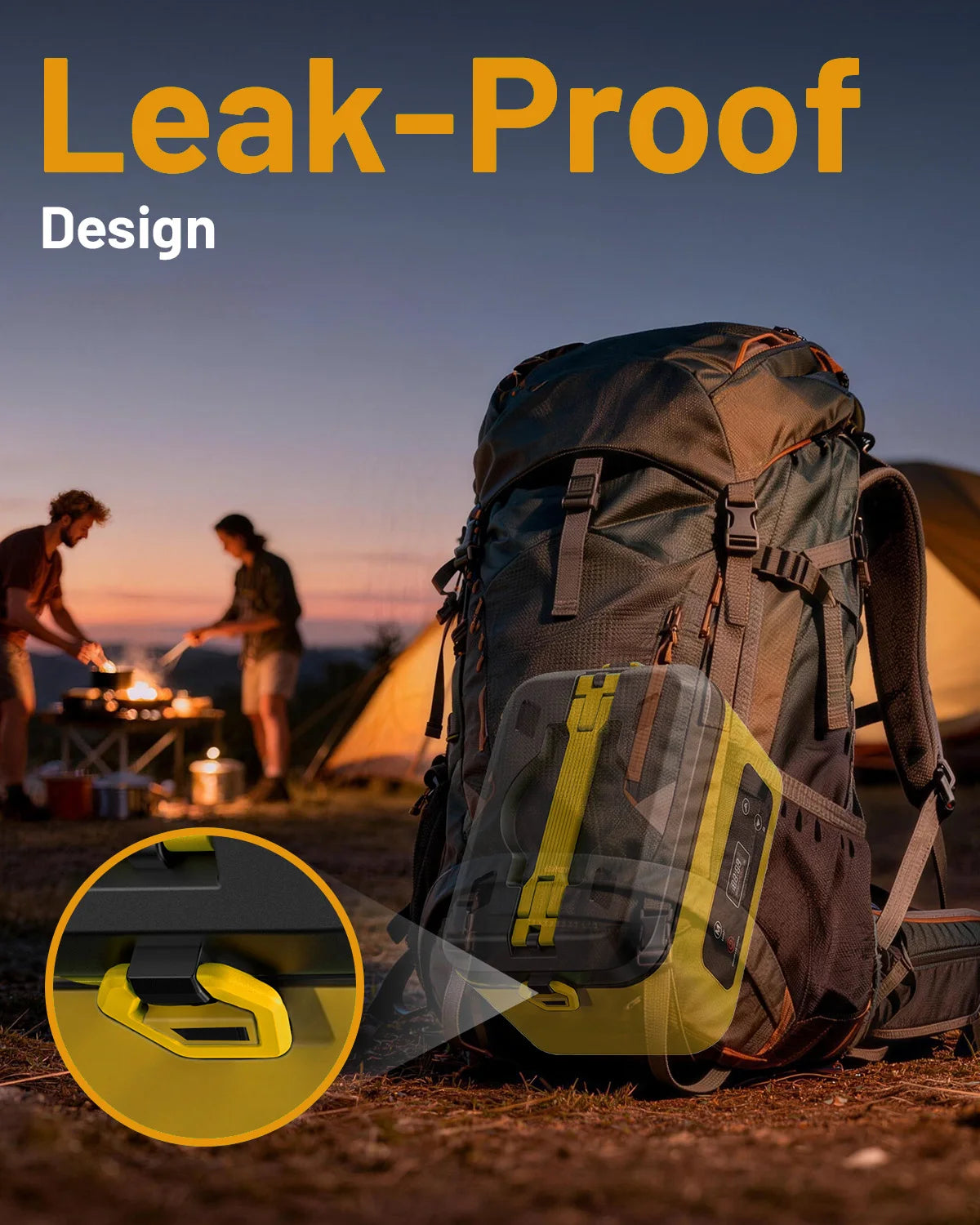 Portable heated lunch box with a 40oz stainless steel container, leakproof design, and built-in power bank for work, school, or travel.