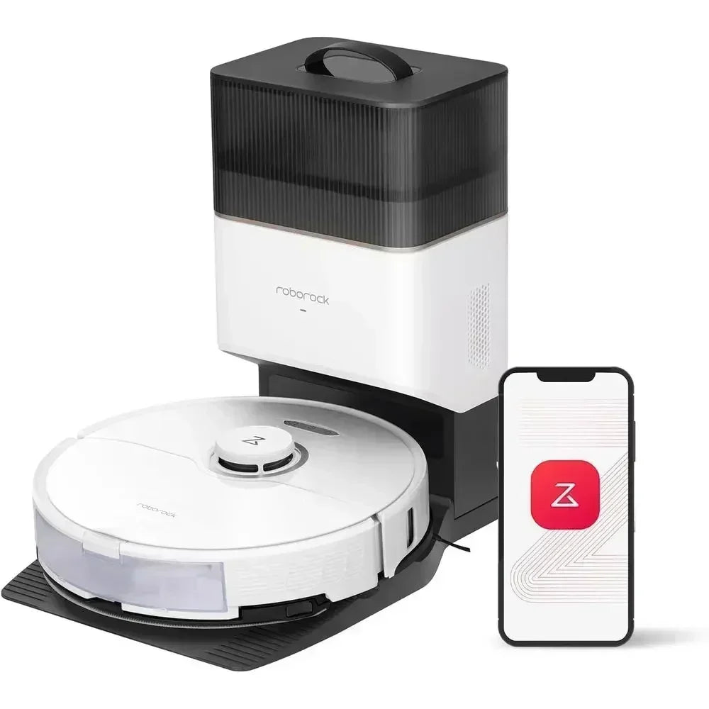 High-capacity robot vacuum and mop with self-emptying dock, 60-day dust storage, auto mopping, and smart carpet detection.