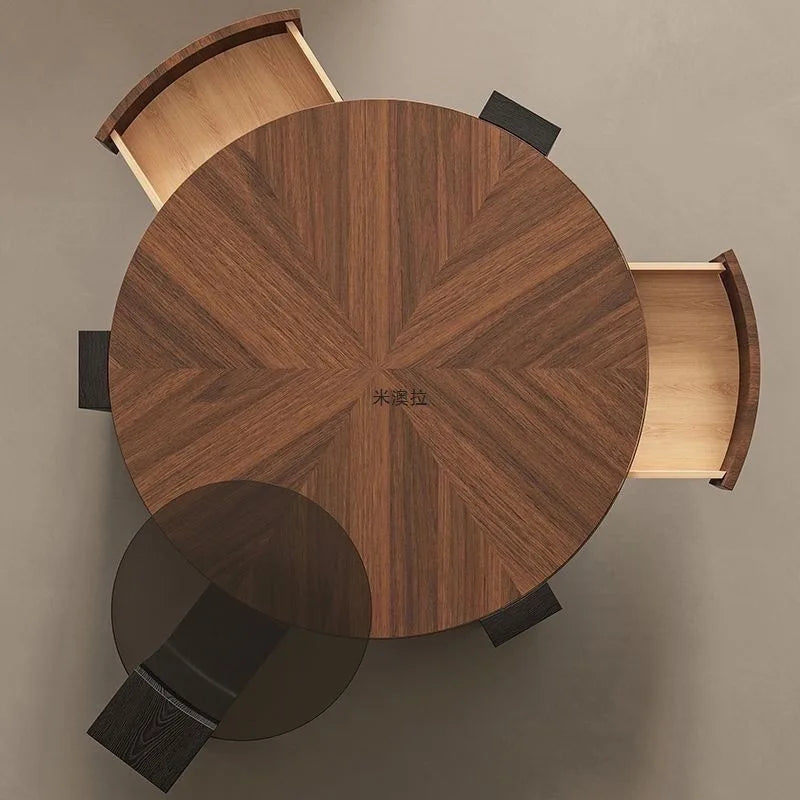 Italian Minimalist Round Coffee Table – Luxury Walnut Designer Table for Modern Living Rooms & Apartments