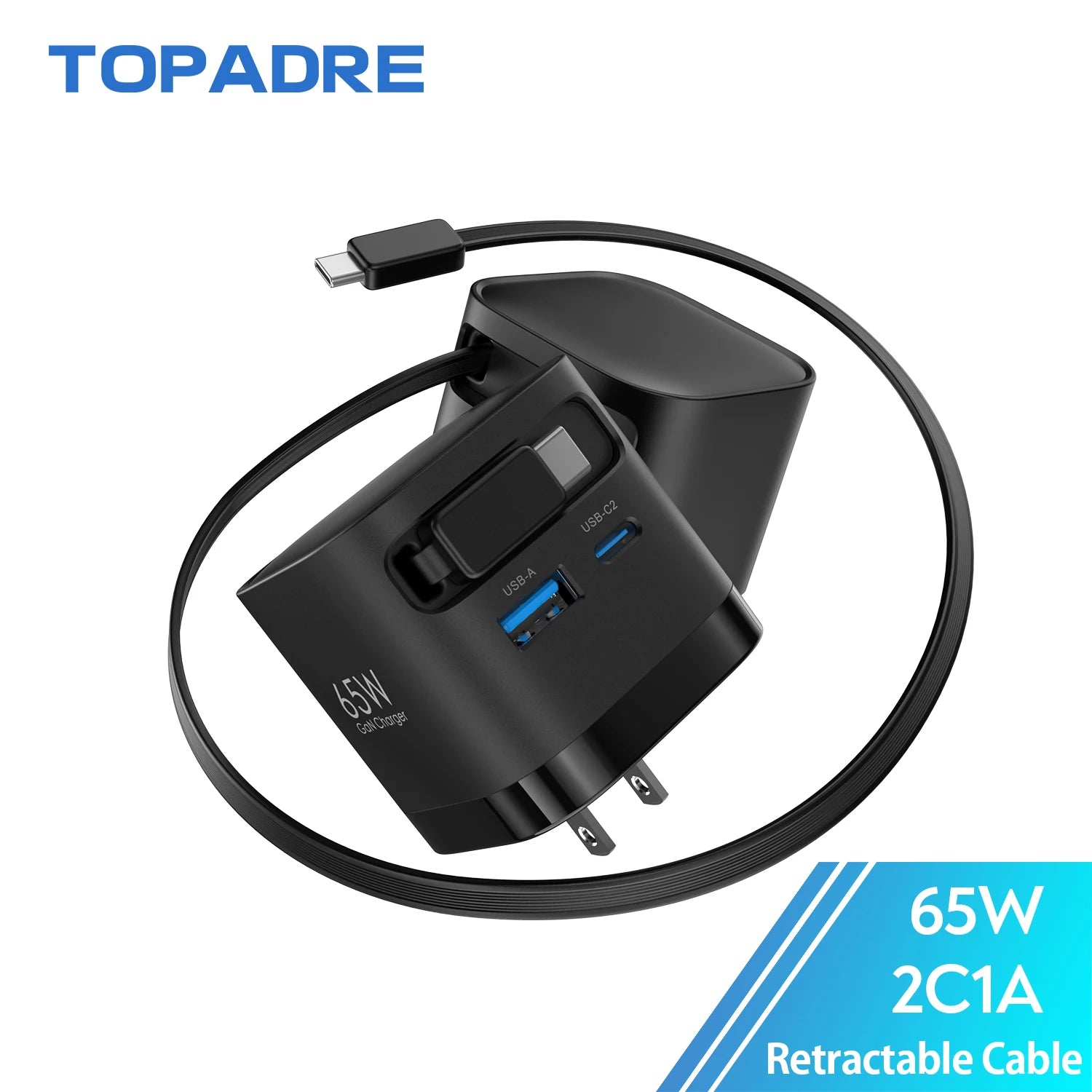 65W GaN Fast Charger with Retractable Cable