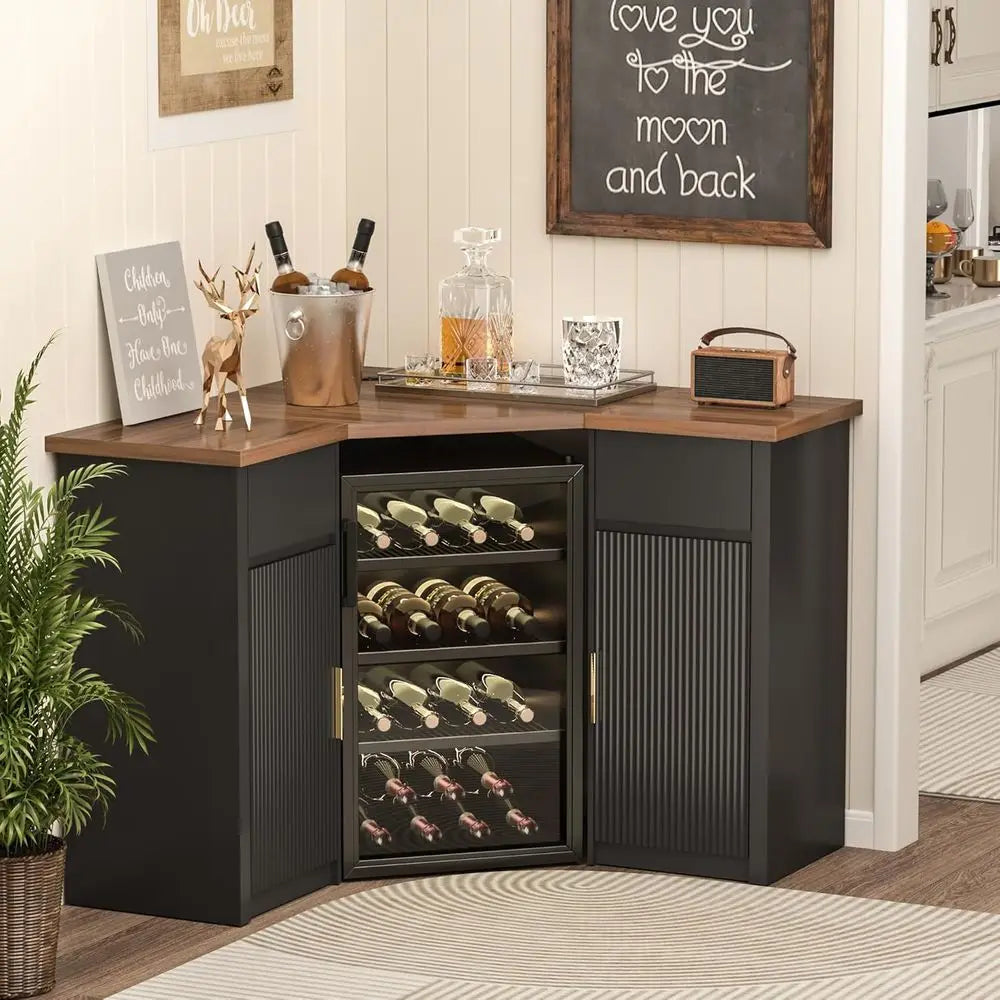 L-Shaped Liquor Cabinet & Coffee Bar with Fridge Space
Elevate your home entertaining. This versatile L-shaped corner station offers built-in storage for your favorite wine and spirits, plus a dedicated space to seamlessly slide in your mini-fridge.