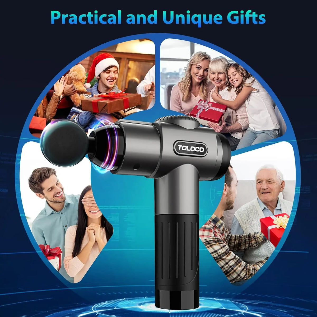 Deep tissue massage gun with 10 massage heads and a quiet motor, ideal for muscle relaxation and recovery.