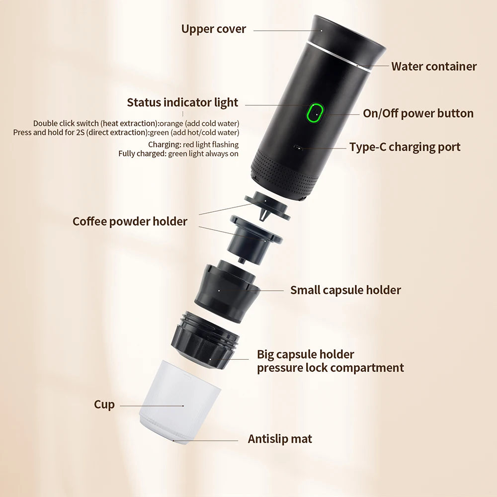 Wireless 3-in-1 Travel Espresso Maker
Enjoy fresh espresso on the go. This portable, electric coffee machine brews capsules or grounds anywhere, making it the perfect companion for road trips, camping, and everyday use.