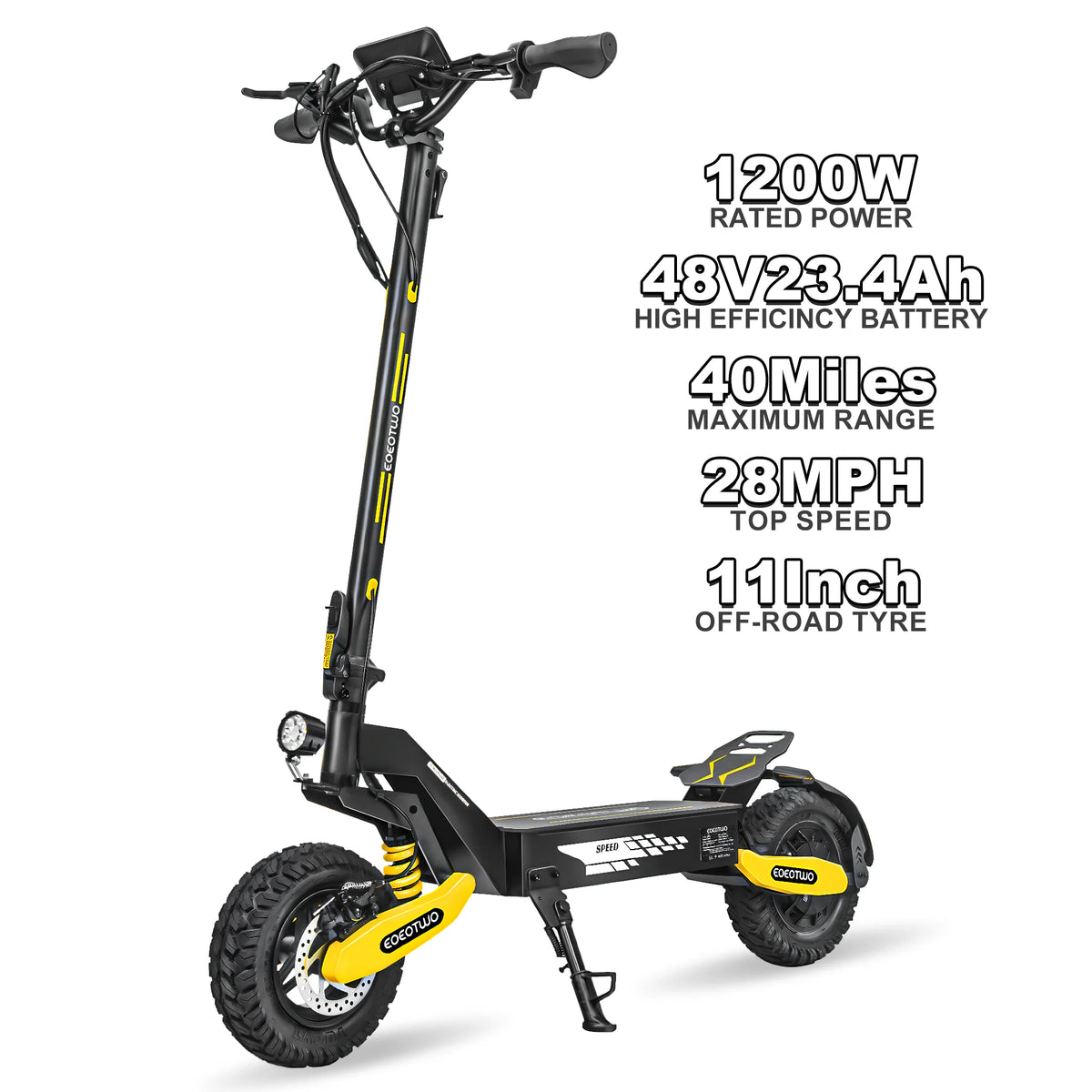 EOEOTWO 1200W Off-Road Electric Scooter – 30 MPH, 48V Battery & 11" Tubeless Tires