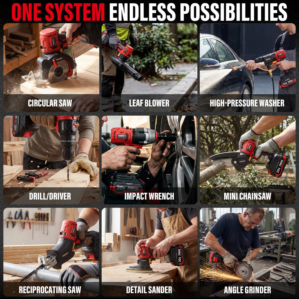 9-in-1 Brushless 20V MAX Power Tool Combo
One base, nine ultimate tools. Seamlessly swap between drilling, cutting, sanding, and cleaning. Complete with 2x high-capacity 4.0Ah batteries to keep you working without interruption.