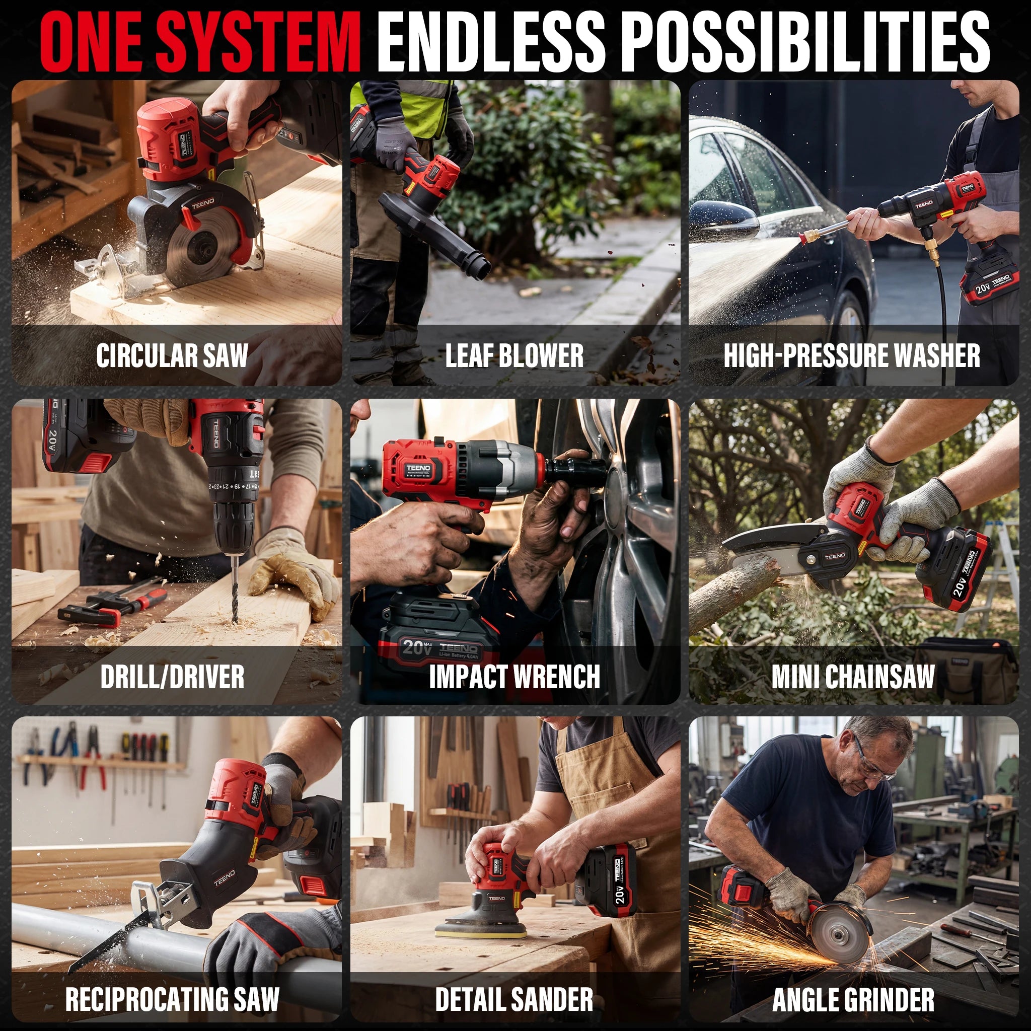 9-in-1 Brushless 20V MAX Power Tool Combo
One base, nine ultimate tools. Seamlessly swap between drilling, cutting, sanding, and cleaning. Complete with 2x high-capacity 4.0Ah batteries to keep you working without interruption.