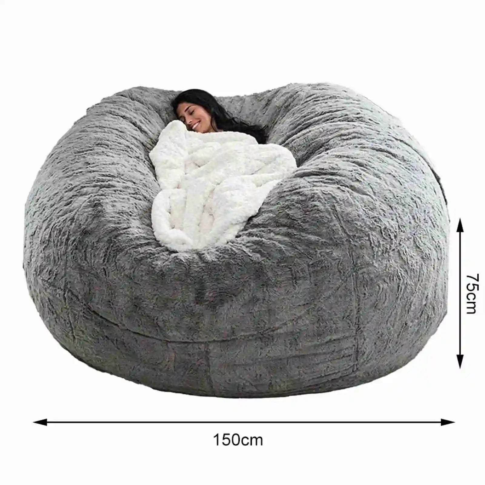 Giant Gray Bean Bag Chair Cover (No Filler) Large Pouf Sofa Tatami Lounge Seat for Living Room Relax