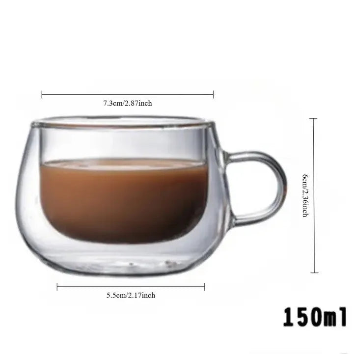 150ml Double-Wall Insulated Glass Coffee Mug – Heat-Resistant Cup for Espresso, Tea & Milk