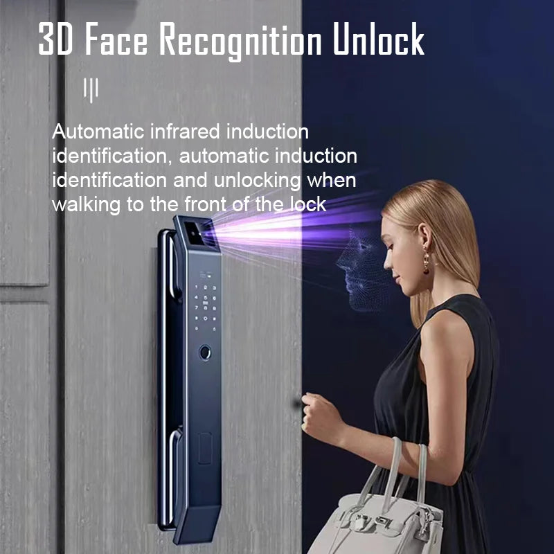 Keyless 3D Face Recognition Digital Door Lock
Secure your home with a glance. This advanced electronic lock features a built-in camera, fingerprint scanner, and passcode entry for seamless, key-free access.