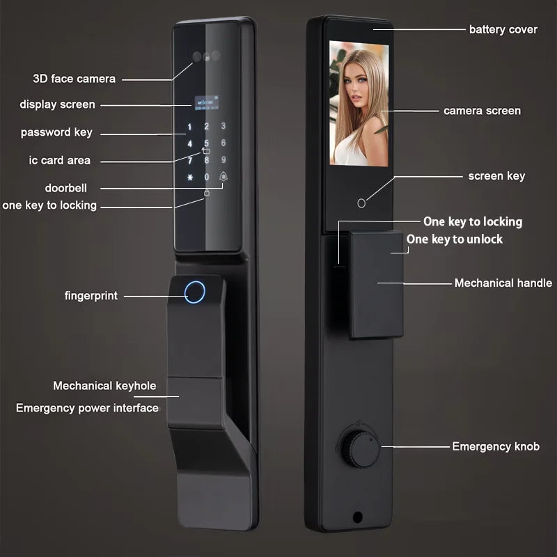 Smart Door Lock with 3D Face Recognition – Alexa Voice Control, Tuya App & Built-In Camera