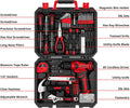 DEKO Kit de Herramientas de 126 piezas con taladro inalámbrico de 8V. Incluye herramientas esenciales para reparaciones y proyectos del hogar, con un diseño compacto y práctico, ideal para uso doméstico y bricolaje.