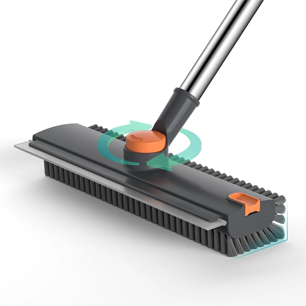 3-in-1 Floor Scrub Brush with Long Handle Adjustable, Heavy-Duty Stiff Bristle Scrubber with Squeegee for Bathroom Kitchen Tile