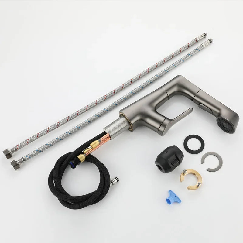 Modern bathroom faucet with hot water functionality, ideal for sinks and everyday bathroom use.