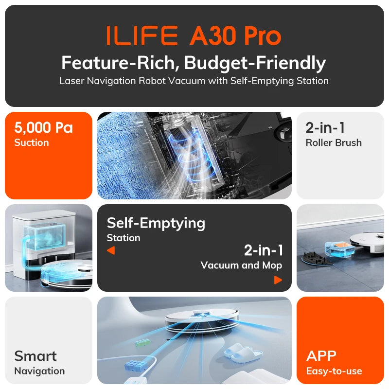 ILIFE A30 PRO Robot Vacuum & Mop (60-Day Self-Emptying)