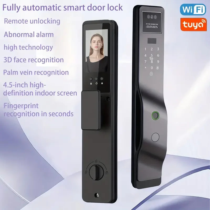 Fully Automatic 8-in-1 Smart Door Lock
Seamless keyless entry designed for everyone. Features 8 secure unlocking methods and global support with 22 languages in one sleek, modern security system.