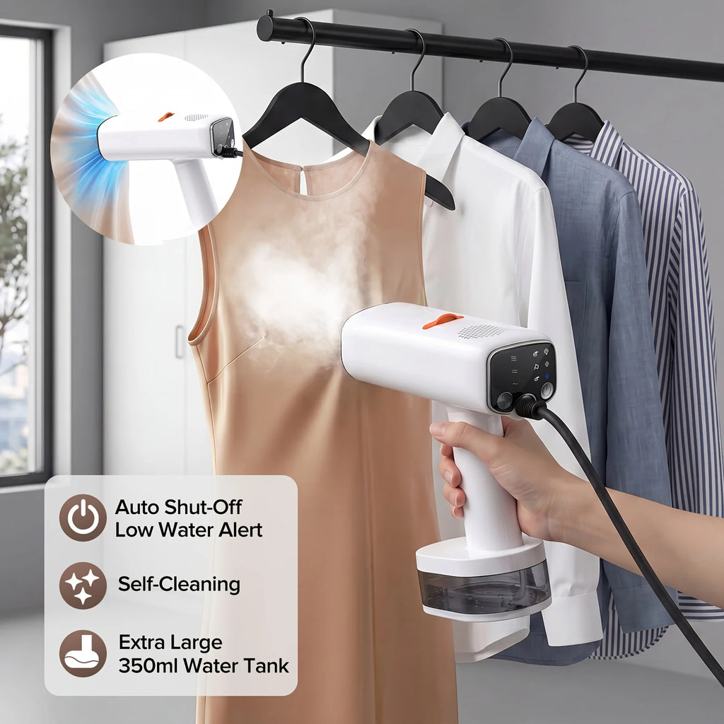 Lubluelu portable handheld garment steamer with fast-heating technology and powerful suction, designed for quick and easy wrinkle removal at home or on the go.