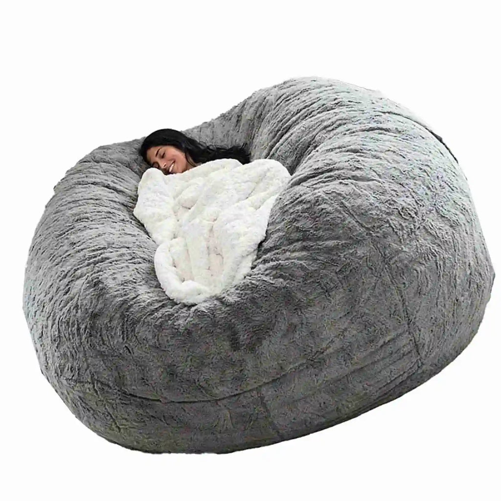 Giant Gray Bean Bag Chair Cover (No Filler) Large Pouf Sofa Tatami Lounge Seat for Living Room Relax