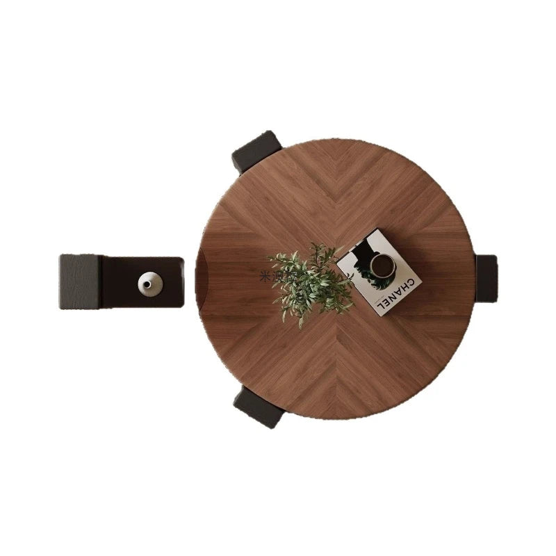 Italian Minimalist Round Coffee Table – Luxury Walnut Designer Table for Modern Living Rooms & Apartments
