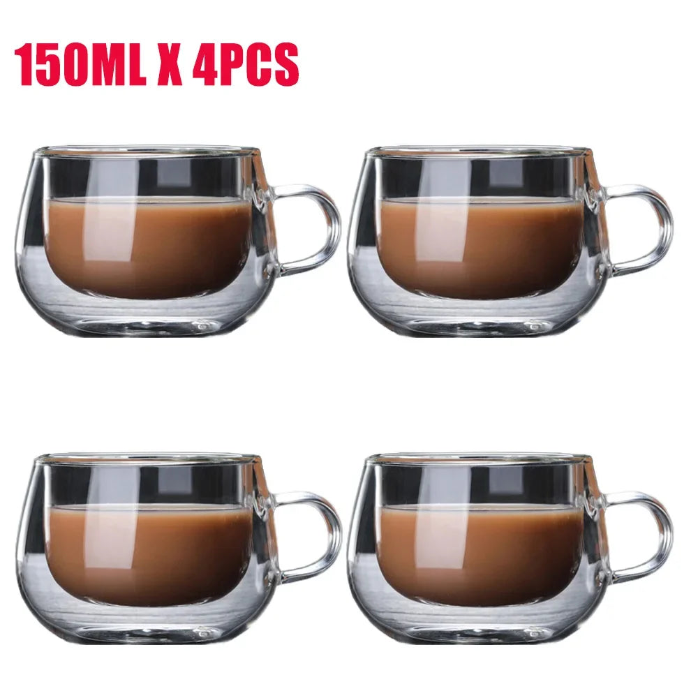 150ml Double-Wall Insulated Glass Coffee Mug – Heat-Resistant Cup for Espresso, Tea & Milk