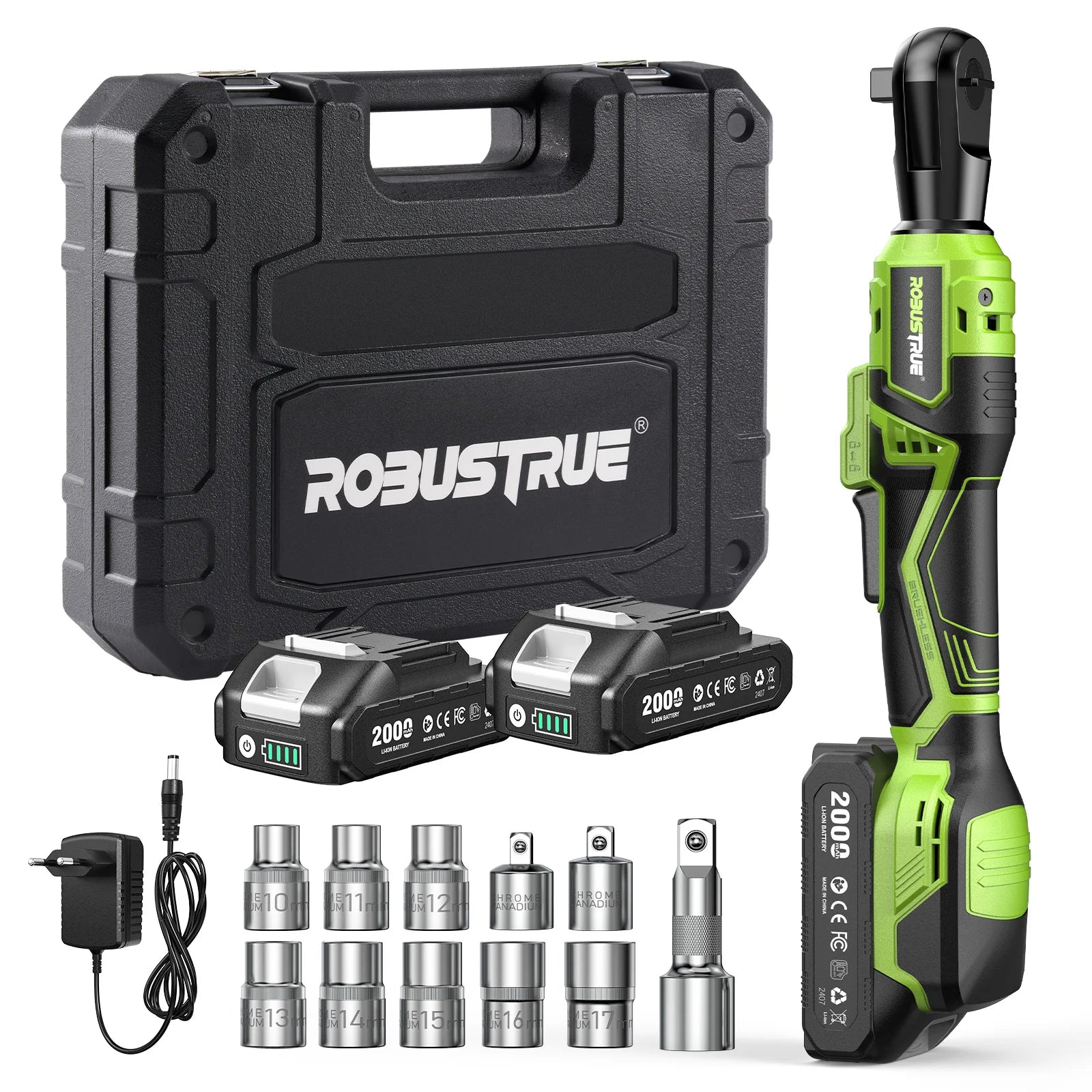 Robustrue 1/2" Cordless Electric Ratchet Wrench Kit