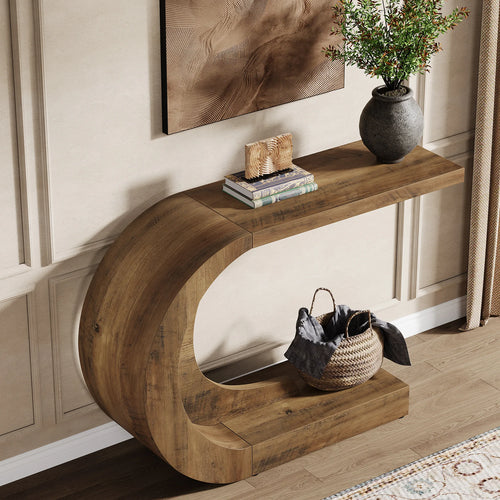 Add a modern touch to your home with this 43.3-inch mid-century console table. Its unique C-shaped design is perfect for entryways, hallways, or living rooms, offering both style and functionality.