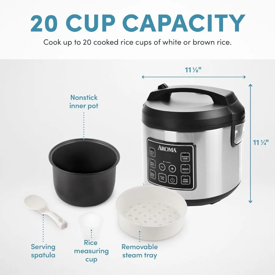 20-Cup Digital Rice & Slow Cooker (Stainless Steel)
Master your meal prep. This large-capacity digital cooker flawlessly prepares massive batches of rice, steams proteins, and slow-cooks hearty meals all in one sleek stainless steel appliance.