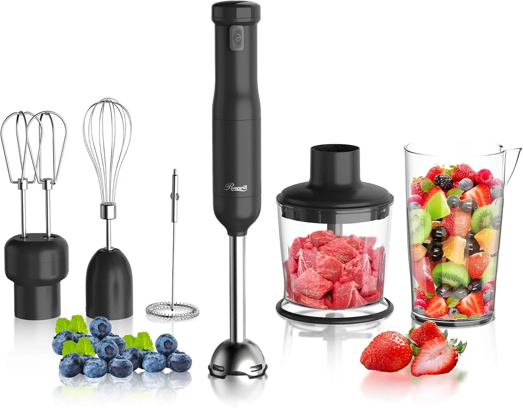 Rechargeable 6-in-1 Cordless Hand Blender Set
Ditch the cord. This heavy-duty immersion blender features variable speeds and a full suite of attachments (whisk, chopper, beaker, and beaters) for ultimate kitchen versatility.