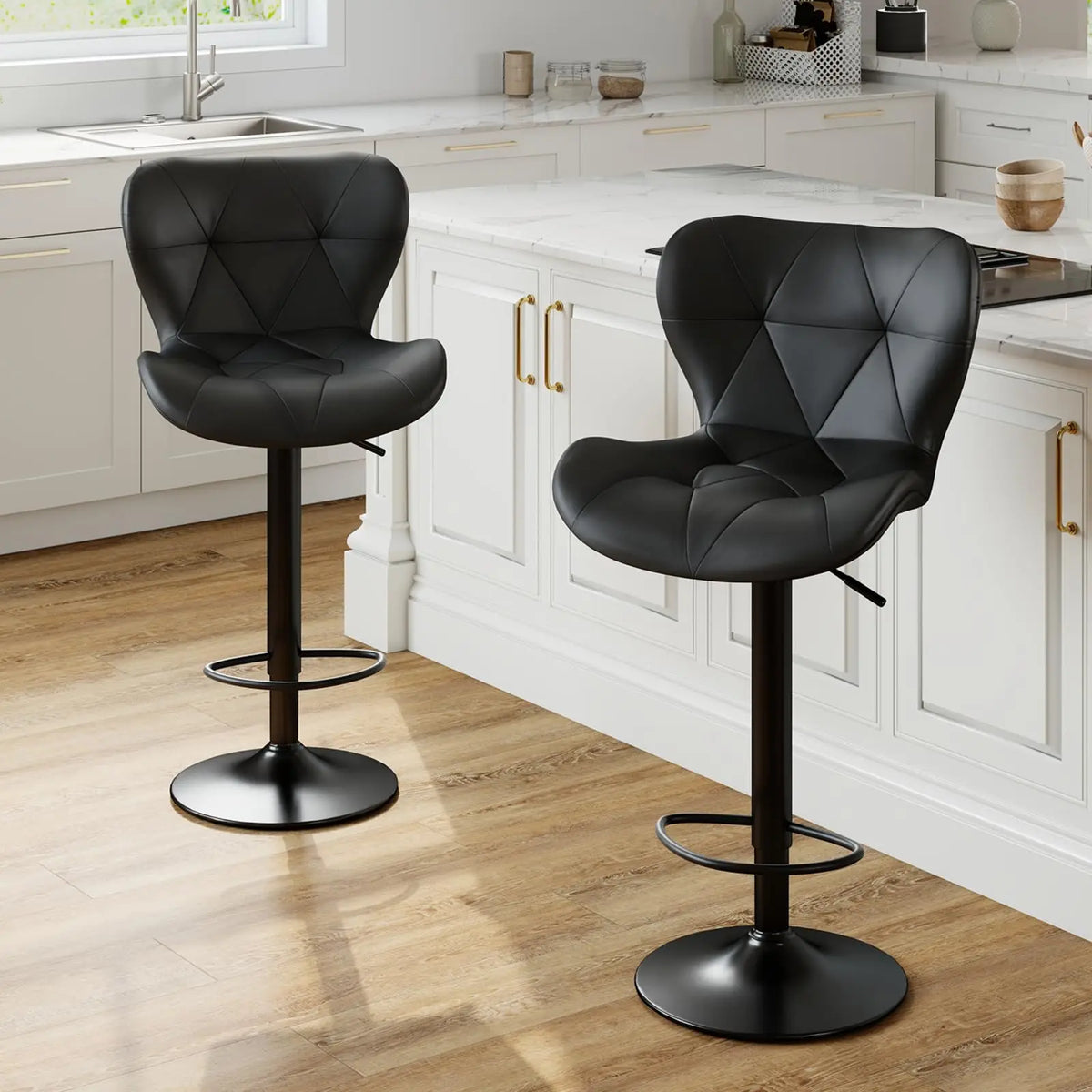 JHK Faux Leather Swivel Dining Chairs (Set of 2)