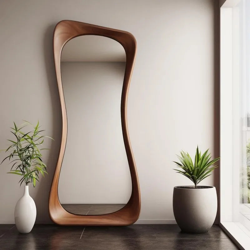 Irregular Solid Wood Full-Length Mirror – Modern Wall-Mounted Design