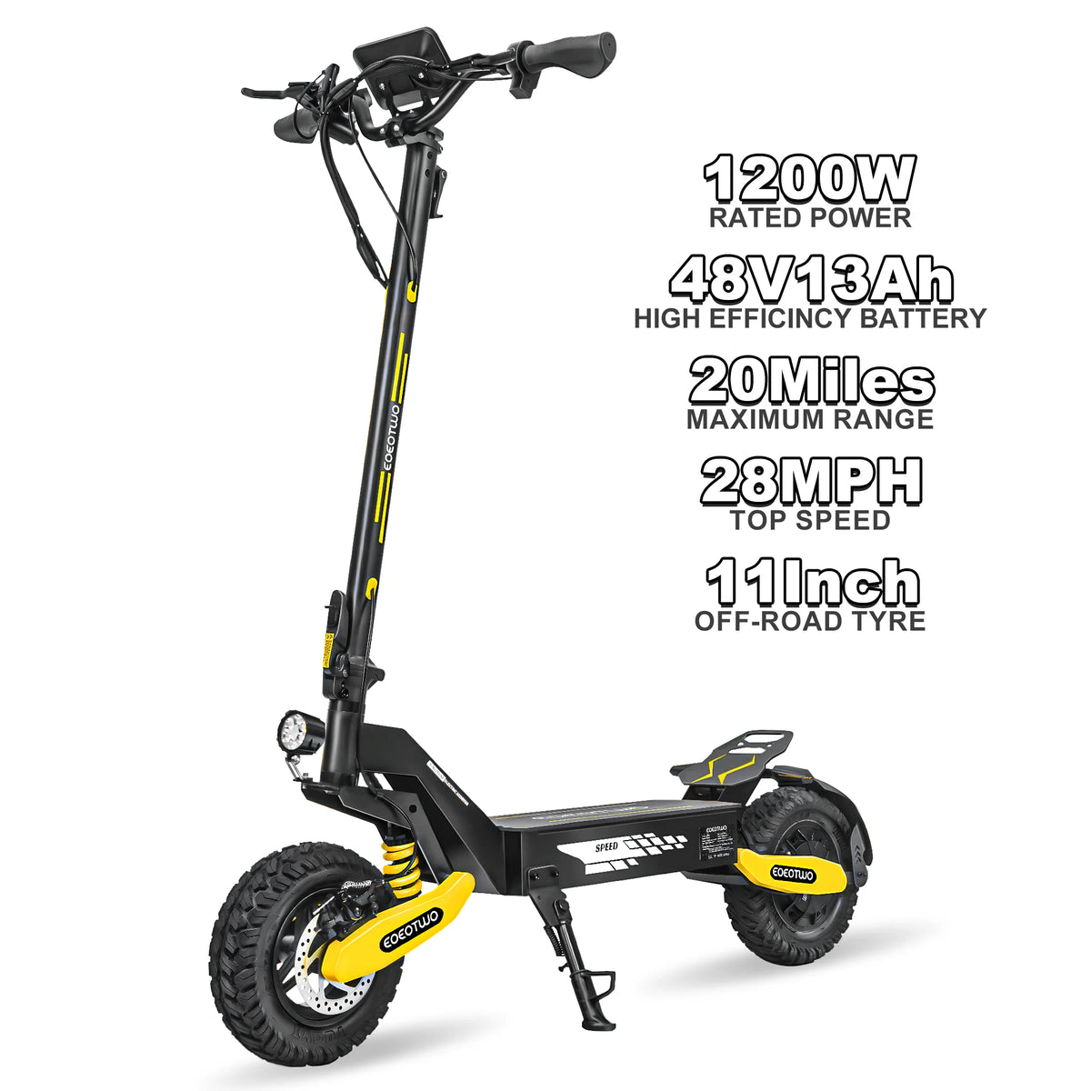 EOEOTWO 1200W Off-Road Electric Scooter – 30 MPH, 48V Battery & 11" Tubeless Tires