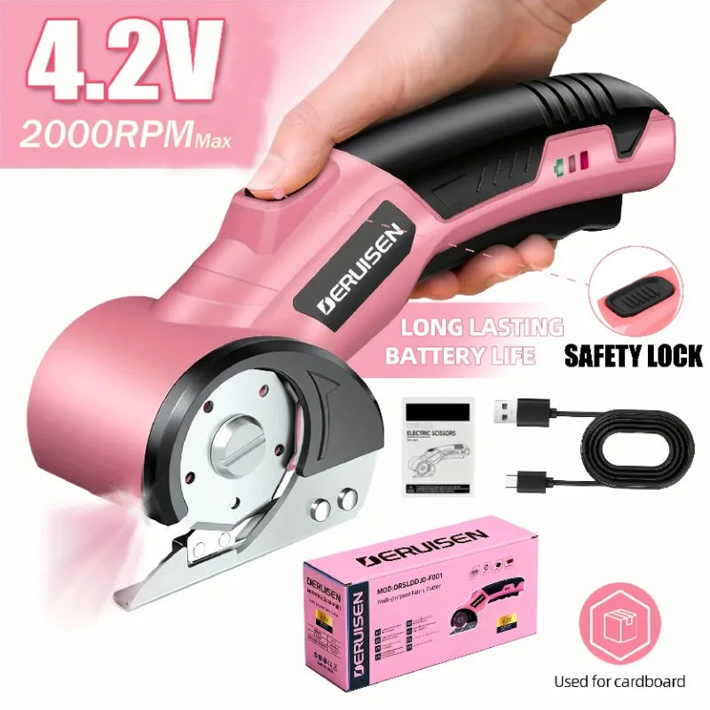 USB Rechargeable Electric Scissors – Cordless Cutter with Safety Lock for Fabric, Leather & Cardboard