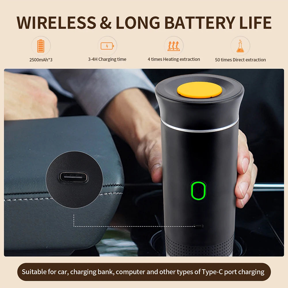 Wireless 3-in-1 Travel Espresso Maker
Enjoy fresh espresso on the go. This portable, electric coffee machine brews capsules or grounds anywhere, making it the perfect companion for road trips, camping, and everyday use.