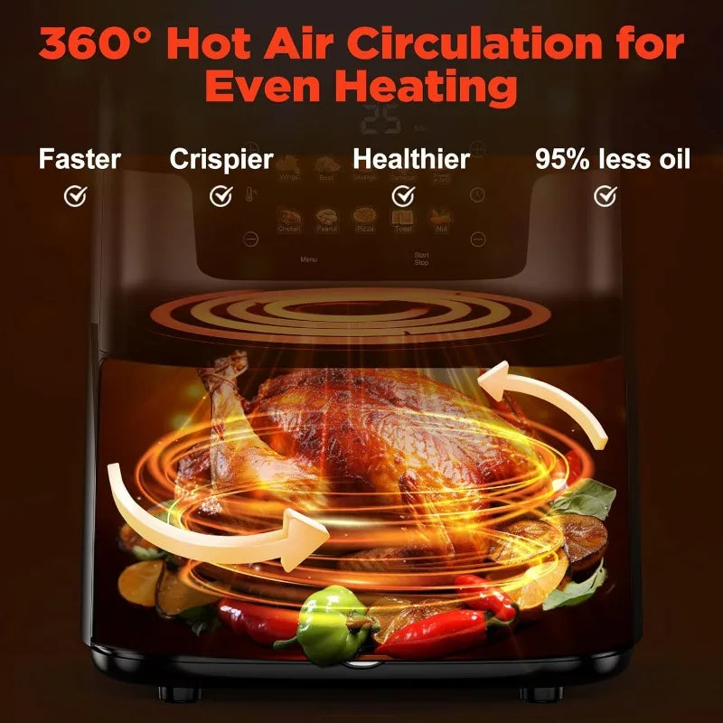 Large Capacity Air Fryer with Visual Window, Fully Automatic, Safe Anti-Scald Handle for Healthy Cooking.