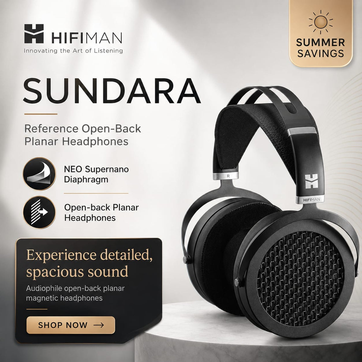 HIFIMAN SUNDARA Planar Magnetic Headphones – Hi-Fi Over-Ear Design with Premium Metal Build
