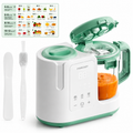 Automatic baby food maker with one-step steaming and blending, stainless steel design, and easy self-cleaning.